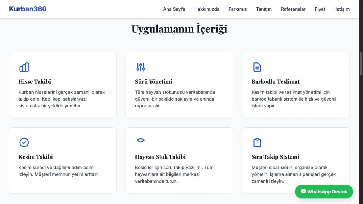 Kurban360 hisse, sürü, barkodlu teslimat ve kesim takibi özellikleri