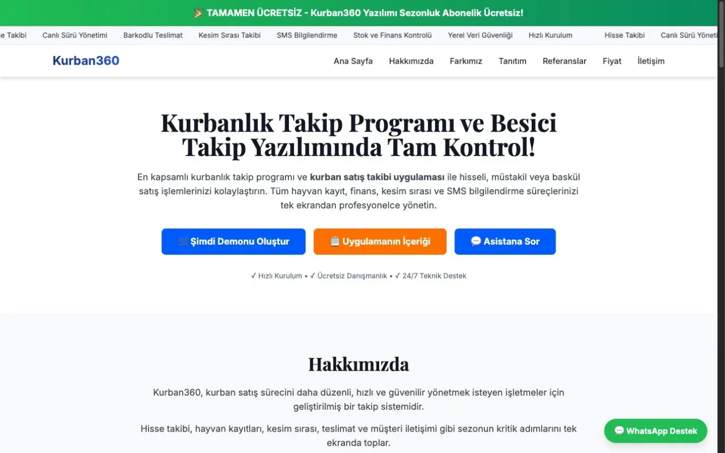 Kurban360 kurban satış ve yönetim programının tanıtım ekranı