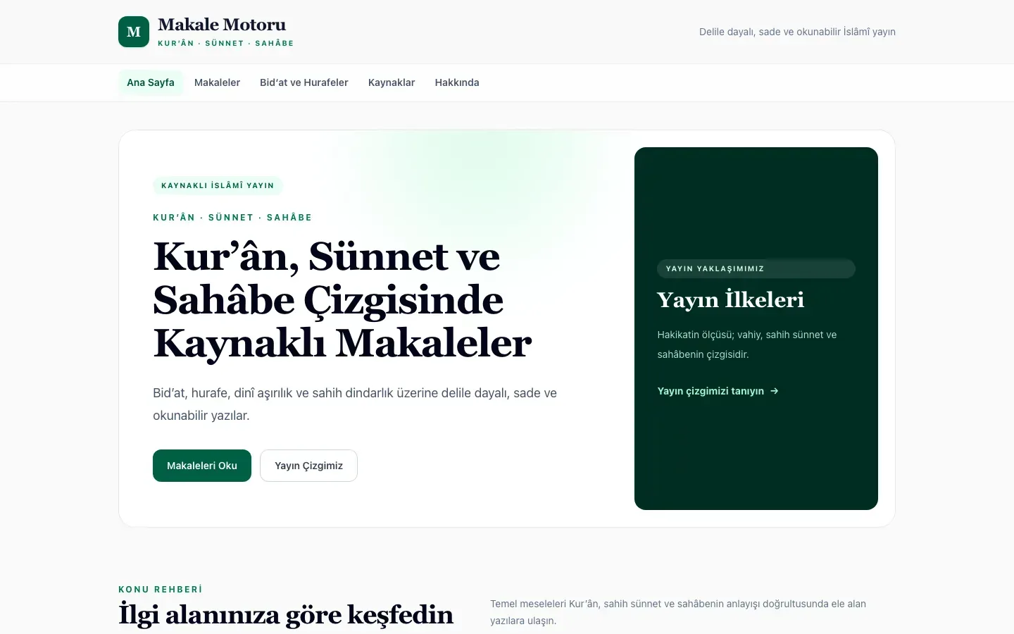 Makale Motoru kaynak odaklı yayın platformu ana sayfası